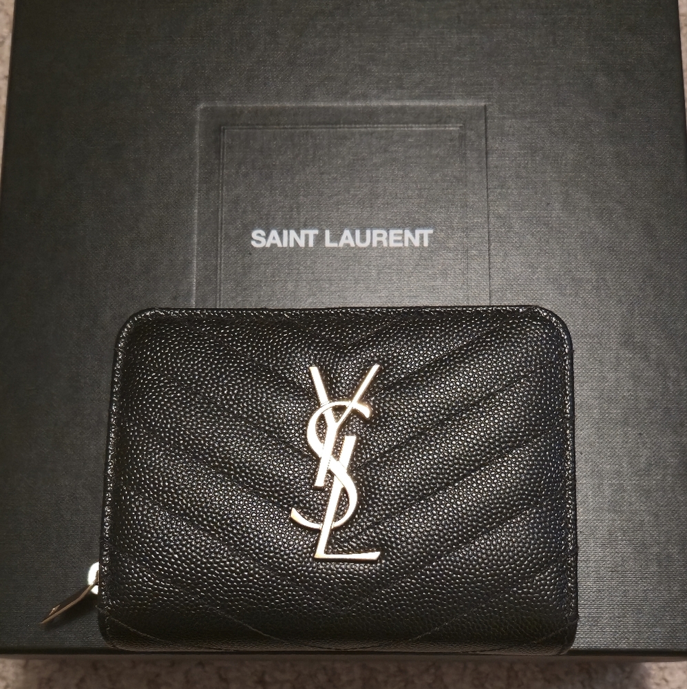Authentic Saint Laurent Compact Zip Around Wallet in Grain Leather